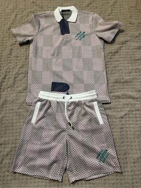 Louis Vuitton Pink and White Check Athletic Shorts Set